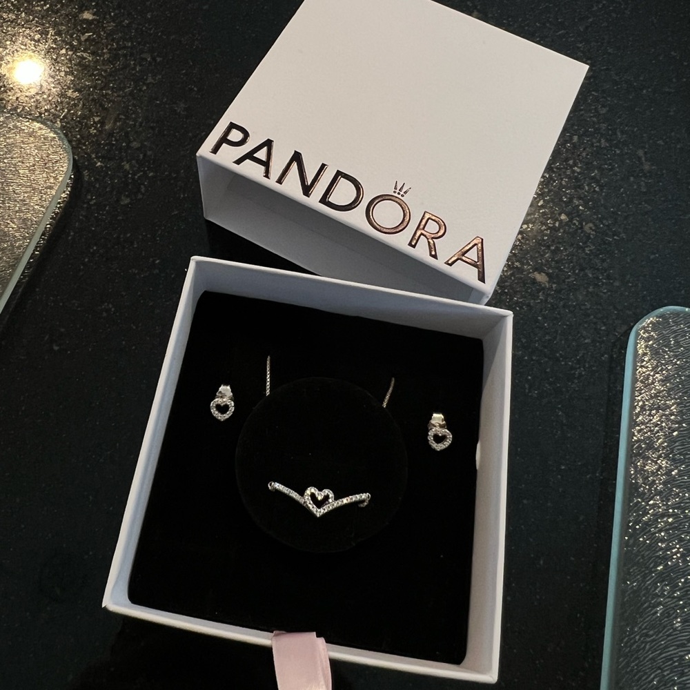 Sparkling Heart Necklace + Heart Stud Earrings